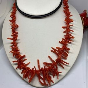 Genuine natural Italian red coral branch necklace with Gold filled clasp